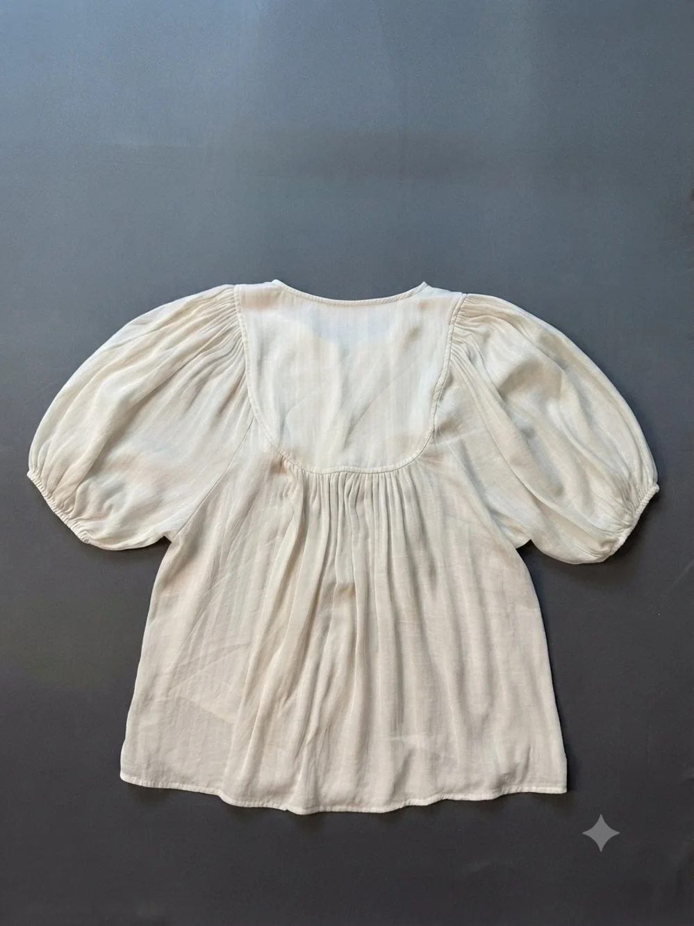 Anthropologie Cream Puff-Sleeve Button Front Blouse Size Small Oversized